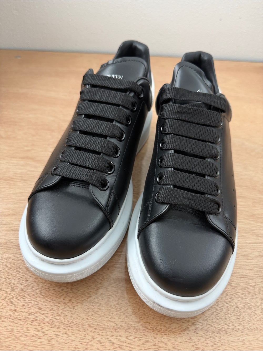 Alexander McQueen Black Leather Larry Low-Top Sneakers with White Sole